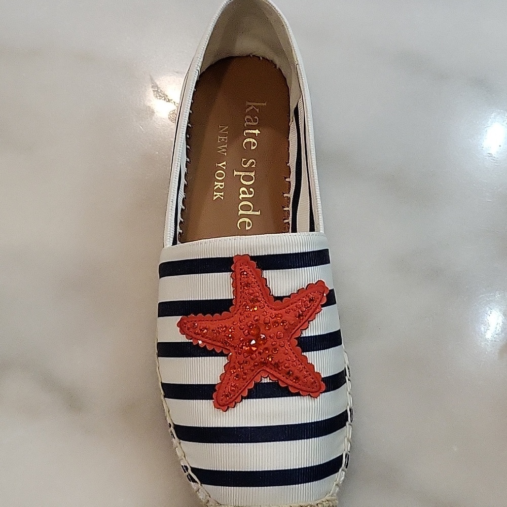 KATE SPADE Uptown Stripe Red Starfish Espadrilles NEW